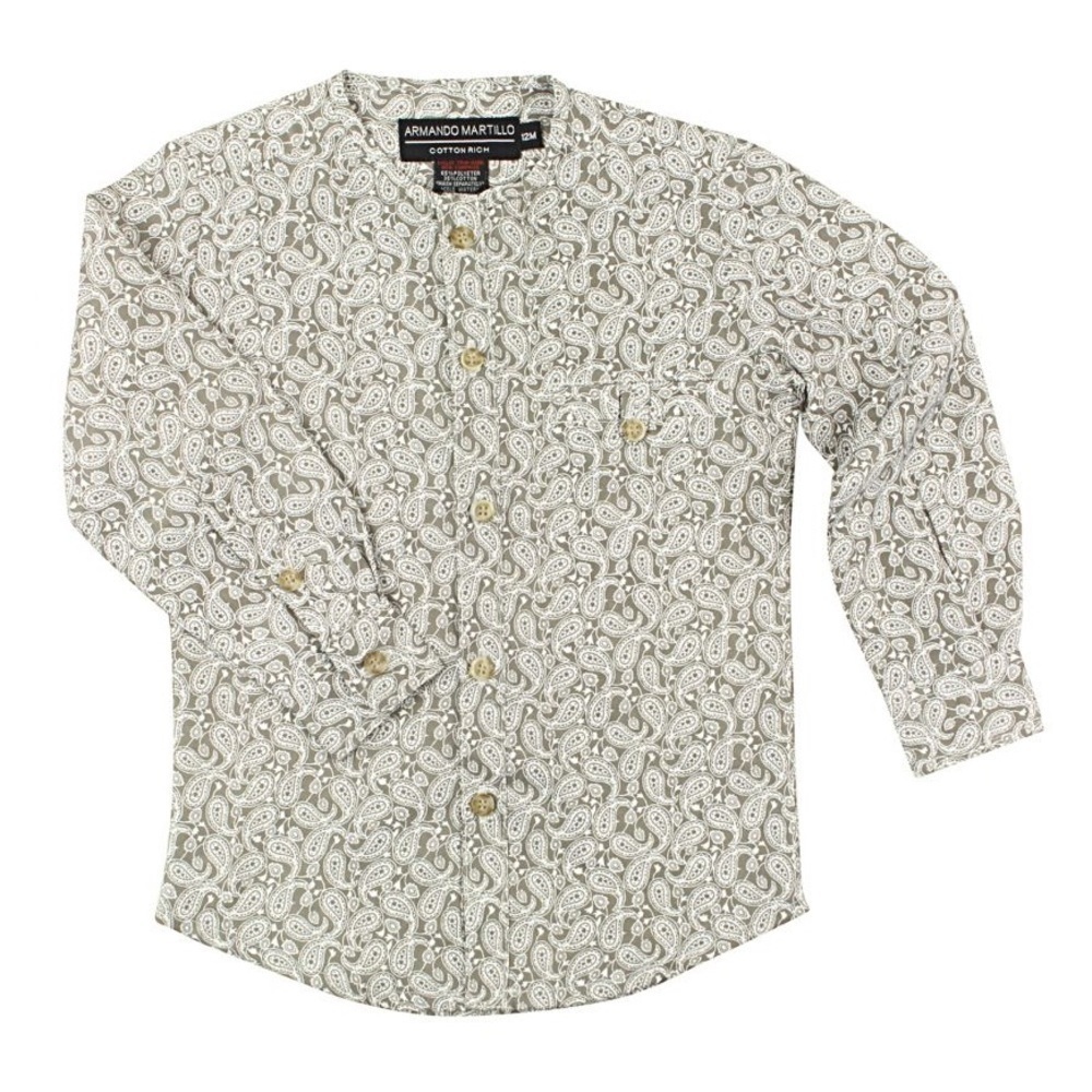 ❤️🆕 ARMANDO MARTILLO BOYS COLLARLESS CLASSIC FIT GRAY PRINT DRESS SHIRT size 12